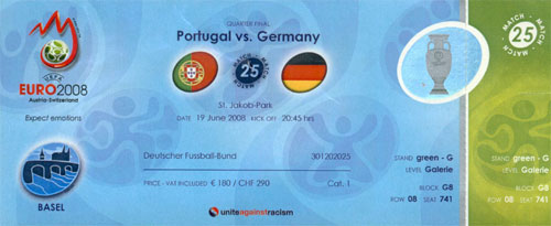 Karte Viertelfinale EM 2008 Portugal - Deutschland